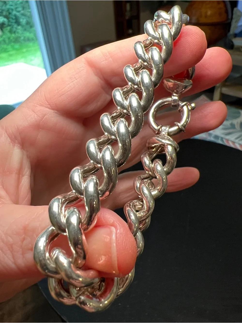 Vintage Chunky Sterling Silver 925 Curb Chain Large Circle Clasp Bracelet